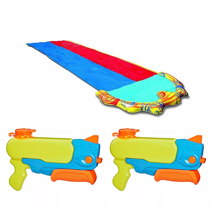 BANZAI Outdoor Challenge Party Pack – 1 Duo Rasen-Wasserrutsche 4,88m & 2 Wasserblaster kompatibel m