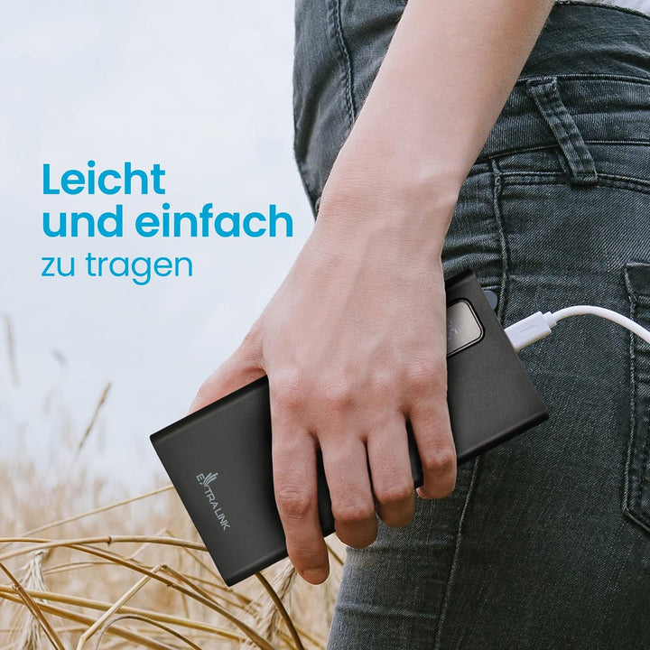 Powerbank 20000mAh Powerbank Schnellladefunktion bis zu 22,5W Power Bank USB C Micro-USB Robustes Ge