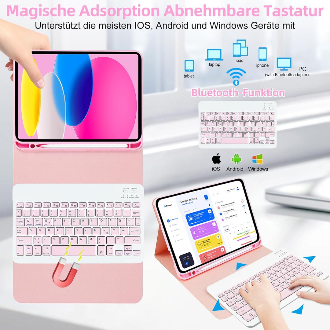iPad 10th/(A16) 11th Generation Tastatur Hülle für 10.9 Zoll 2022/11 Zoll 2025, Abnehmbare Drahtlose