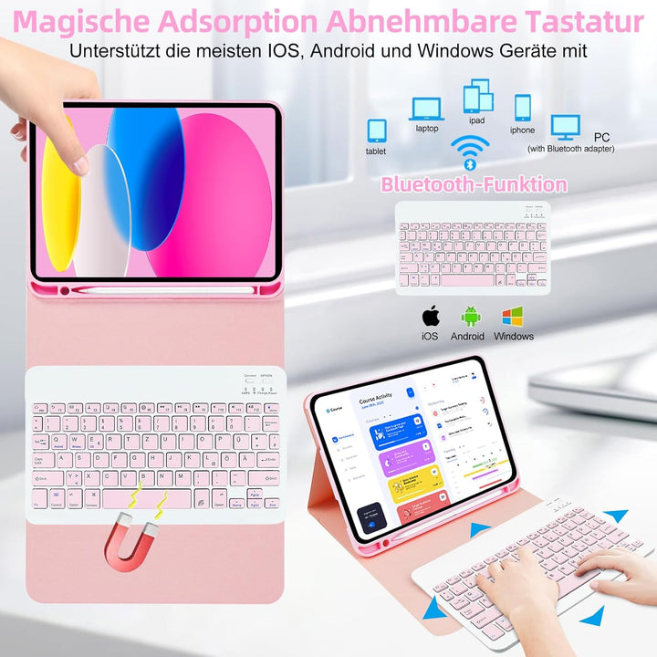 iPad 10th/(A16) 11th Generation Tastatur Hülle für 10.9 Zoll 2022/11 Zoll 2025, Abnehmbare Drahtlose