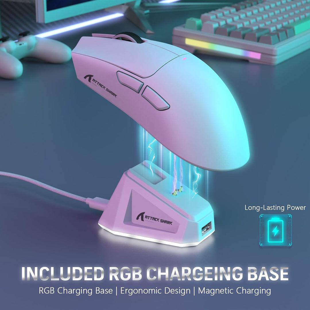 LexonElec x Attack Shark X11 Kabellose Gaming-Maus mit RGB Magnetische Ladestation, PixArt PAW3311-S