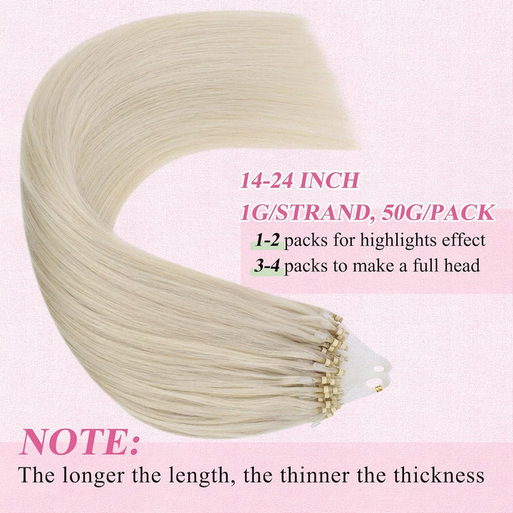 YoungSee Extensions Echthaar Microring Blond 40cm Microring Extensions Echthaar 1g Microring Hair Ex