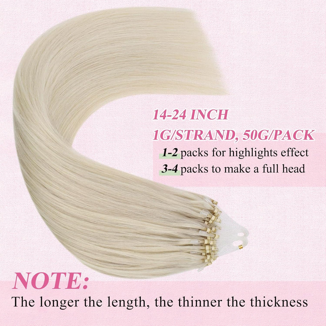 YoungSee Microring Extensions Echthaar Platinblond Microring Extensions Blond 45cm Micro Loop Hair E