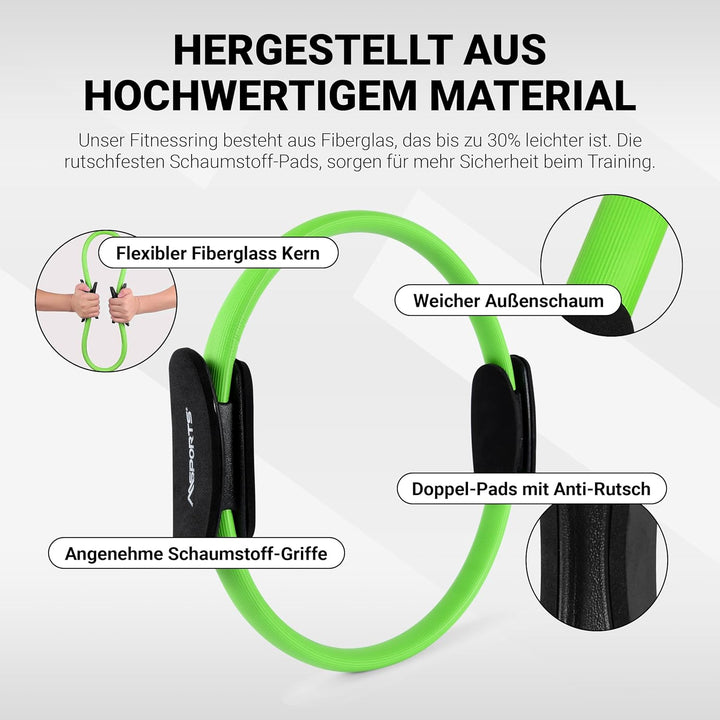 MSPORTS Pilates Ring Premium I Widerstandsring - Doppelgriff Pilates Yoga Ring 38 cm Übungskreis Grü