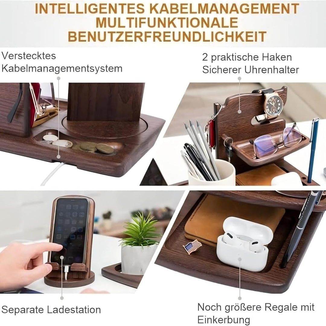 Schreibtisch-Organizer aus Holz &amp; drehbarer Handyhalter, braun – für Ordnung und Aufbewahrung im Bür
