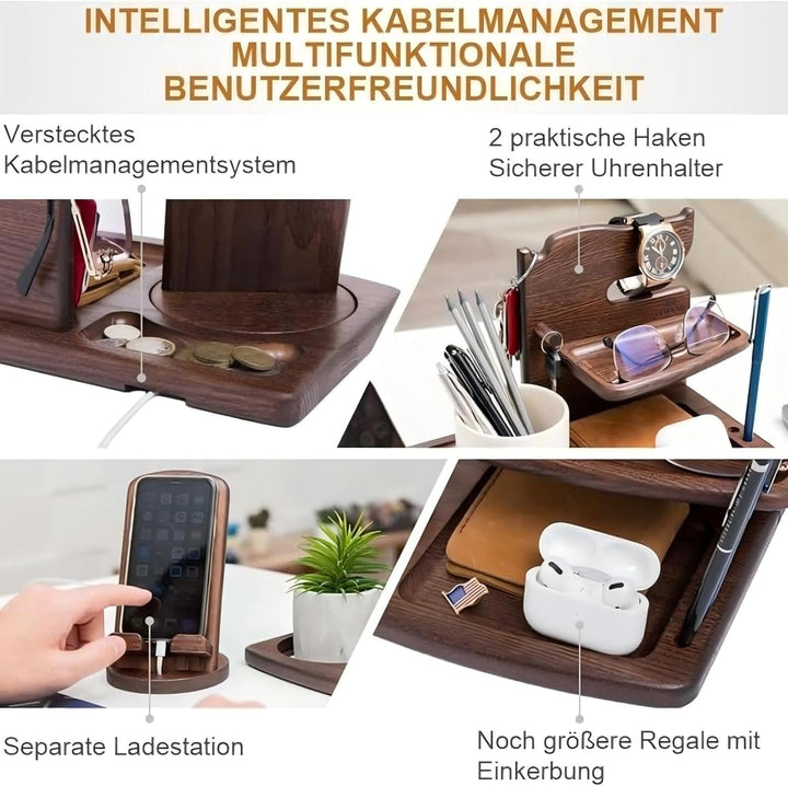 Schreibtisch-Organizer aus Holz &amp; drehbarer Handyhalter, braun – für Ordnung und Aufbewahrung im Bür