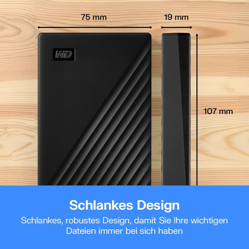 WD My Passport externe Festplatte 4 TB (mobiler Speicher, schlankes Design, herunterladbare Software