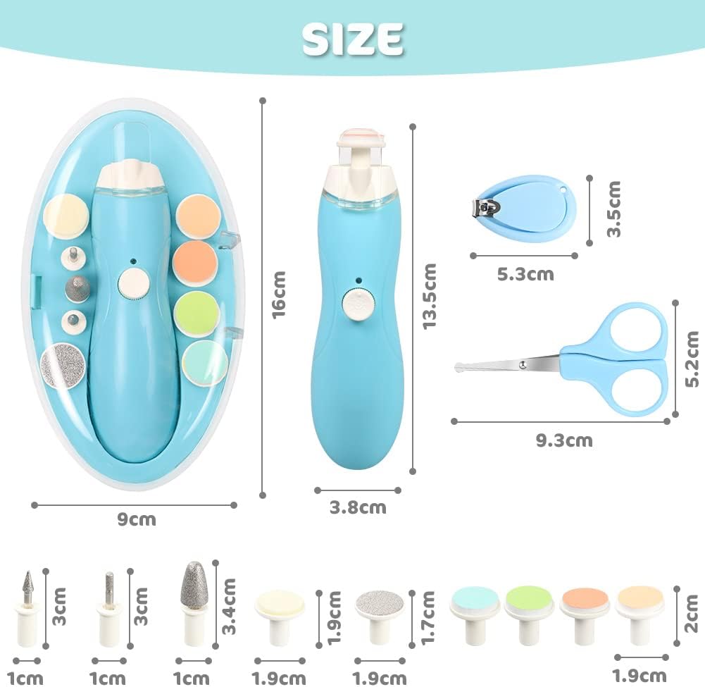 Vicloon Elektrische Baby Nagelfeile,12 in 1 Nagelpflege Nageltrimmer mit Ersatz-Aufsätzen und USB-La