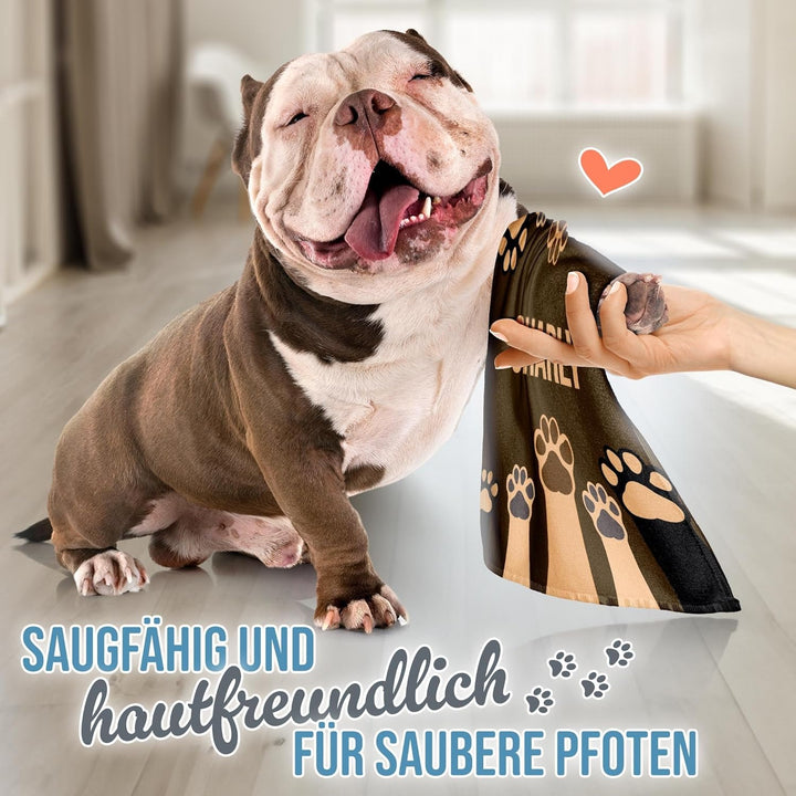 PR Print Royal Personalisiertes Hundehandtuch mit Name selbst gestalten - Pfote - Pfotentuch für Hun