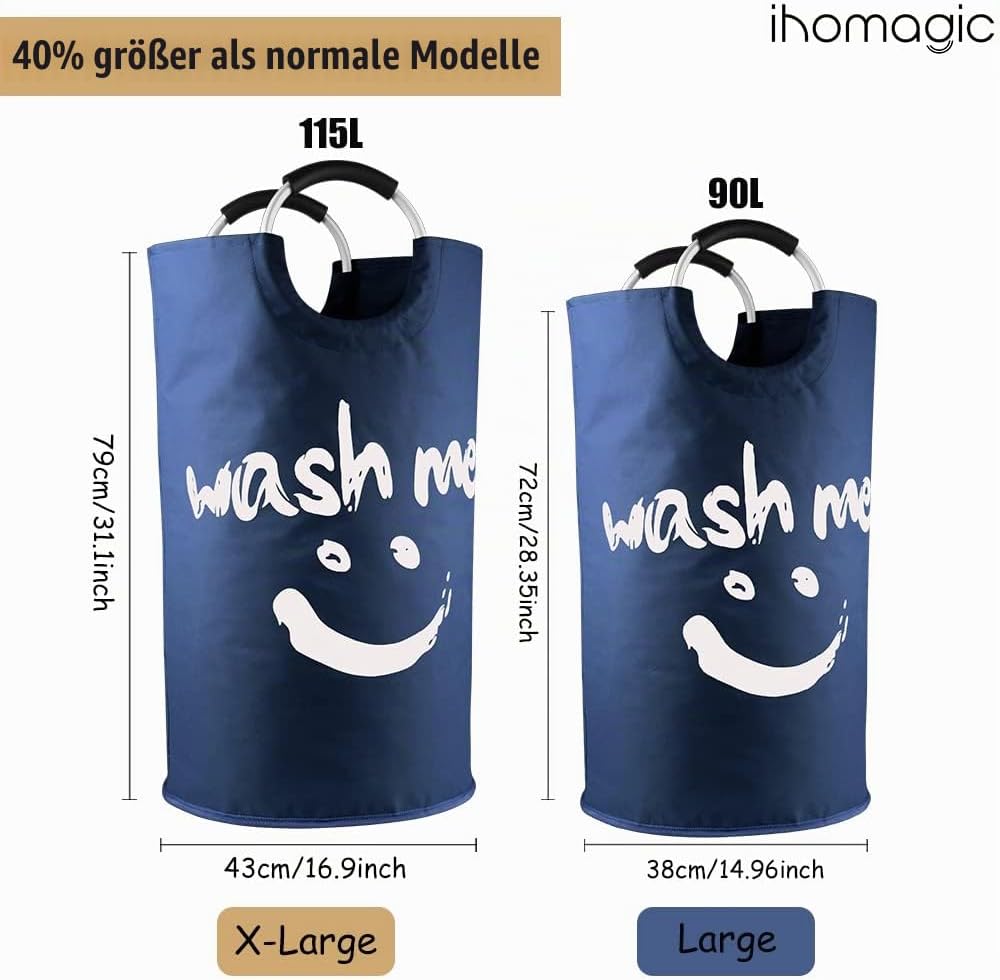 IHOMAGIC 115L Faltbar Wäschekorb, Grosser Wäschesammler Wäschetonne Stoff Wäschesack mit Griffe, Han