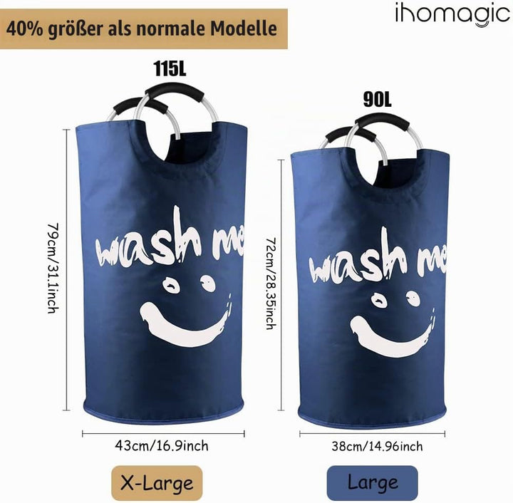 IHOMAGIC 115L Faltbar Wäschekorb, Grosser Wäschesammler Wäschetonne Stoff Wäschesack mit Griffe, Han