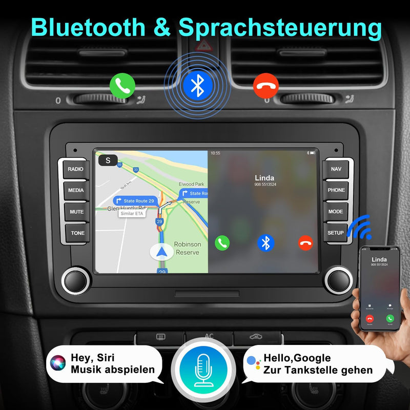 Jimtour Bluetooth Autoradio Mit Bildschirm für Golf 5 6 VW Polo T5 Passat Touran Seat Mit Navi WLAN,