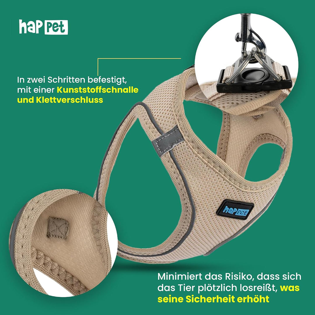 Happet Hundegeschirr XS für kleine Hunde – atmungsaktives Air-Mesh Brustgeschirr, weich gepolstert,