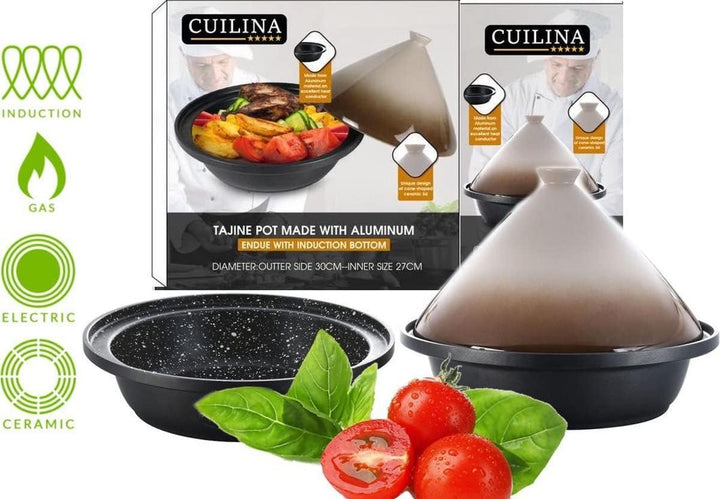 CUILINA Tajine Ø 30 cm – für alle Herdarten geeignet, inkl. Induktion – Aluminiumguss & Keramikdecke