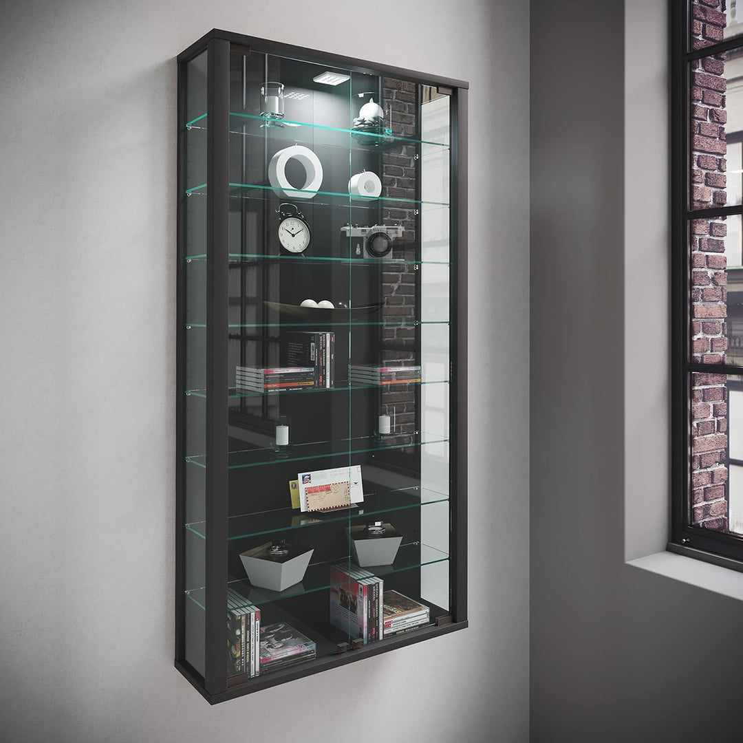 VCM Glasvitrine hängend | Vitrine Glas mit ESG-Sicherheitsglas | Masse: H. 114 x B. 59 x T. 18 cm |