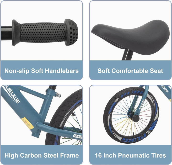 Bueuwe Kinder Laufrad 16 Zoll ab 4-7 Jahre für Mädchen und Junge, Kinderlaufrad mit Verstellbarem Sa