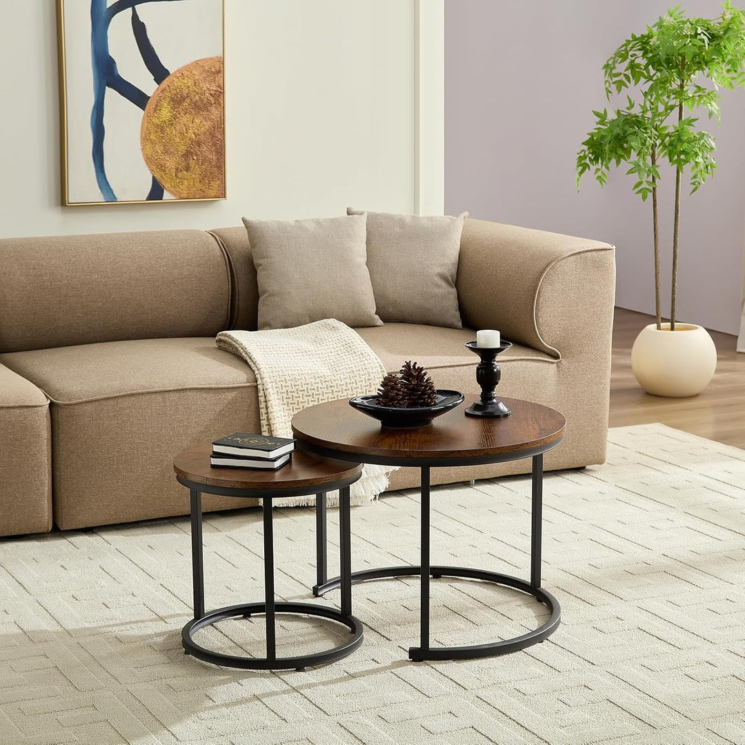 Home-Heaven® Couchtische Rund Braun Holzoptik – Beistelltisch-Set aus 2 Tischen – Wohnzimmertisch Ø6