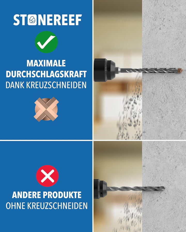 SDS Plus Betonbohrer – 7-teilig inkl. Kassette – Ø 5, 6, 6, 8, 8, 10, 12 mm x 156 mm – Profi Bohrset