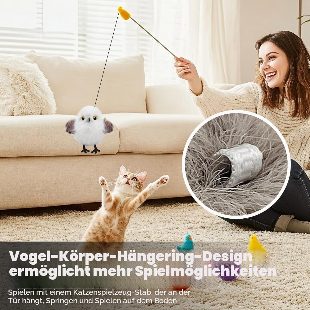 Katzenspielzeug selbstbeschäftigung – Weissmeise Flattervogel mit echtem Vogelgezwitscher,berührungs