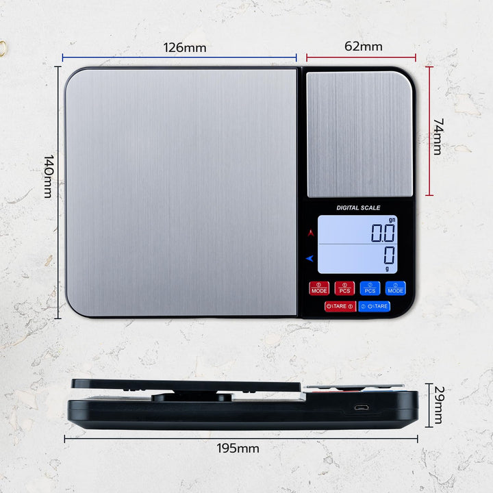 Mcbazel Digitale Küchenwaage mit Doppelplattform, Wiederaufladbare Präzisionswaage 10kg/1g & 500g/0.