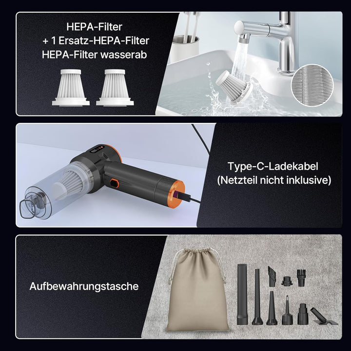 Piwaal 4-in-1 Akku Handstaubsauger 22000Pa, Kabellos mit Bürstenlosem Motor &amp; Druckluftdüse 220000 U