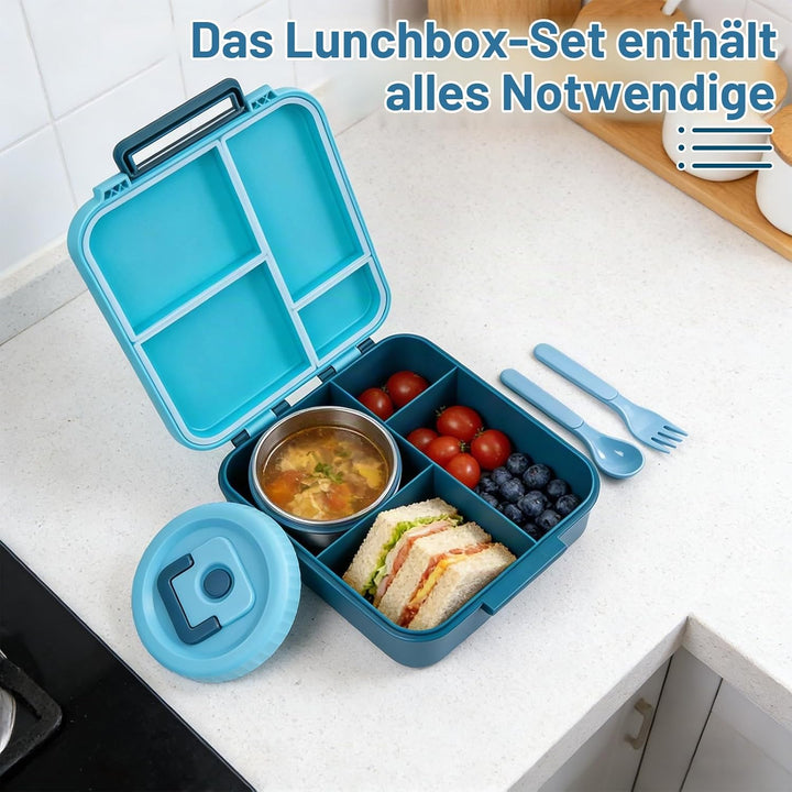 Lunch Box Set mit 320ml Thermobehälter für Essen, Auslaufsicher Brotdose mit 4 Fächern, Auslaufsiche