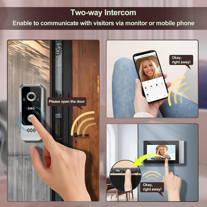 Home WiFi IP Video Türklingel Gegensprechanlage 7 Zoll IPS Touchscreen 1080P HD 2-Megapixel Kamera T
