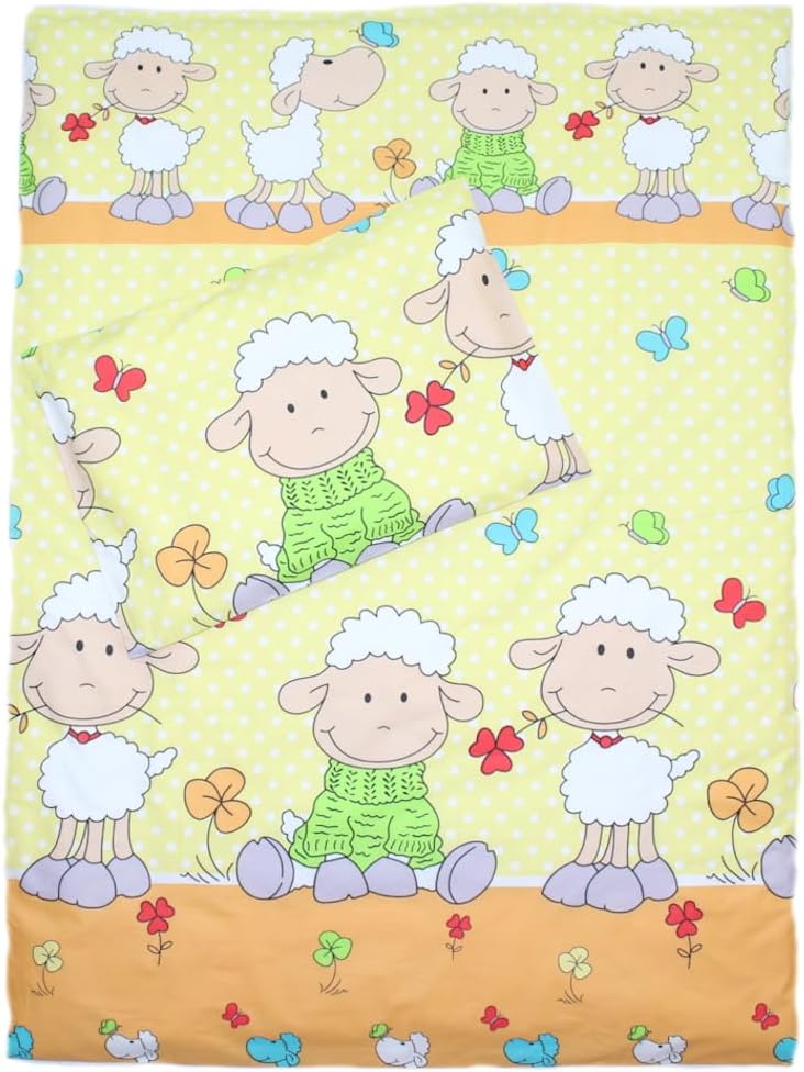 Baby Bettset Bettwäsche mit Himmel Vollstoff - Schaf Gelb - Bettausstattung Set (5 teilig), 5 teilig