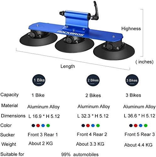ROCKBROS Fahrradträger mit Saugnäpfe Fahrrad Dachträger Dachgepäckträger Schnellmontage für 3 Fahrrä