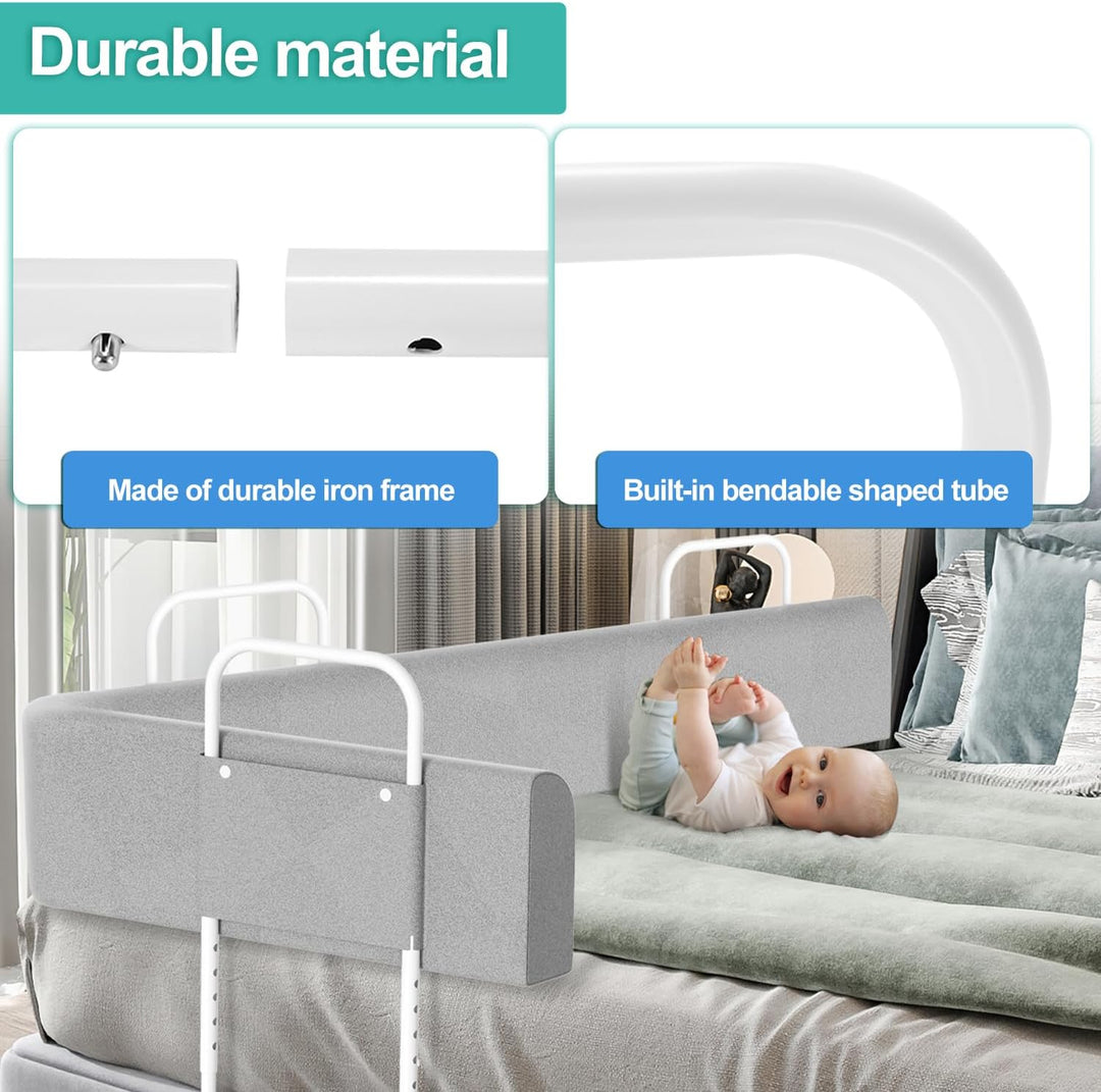 1X Bettgitter für Kinder 150cm, Baby Bettschutzgitter 5-Loch Höhenverstellbar, Weich Rausfallschutz