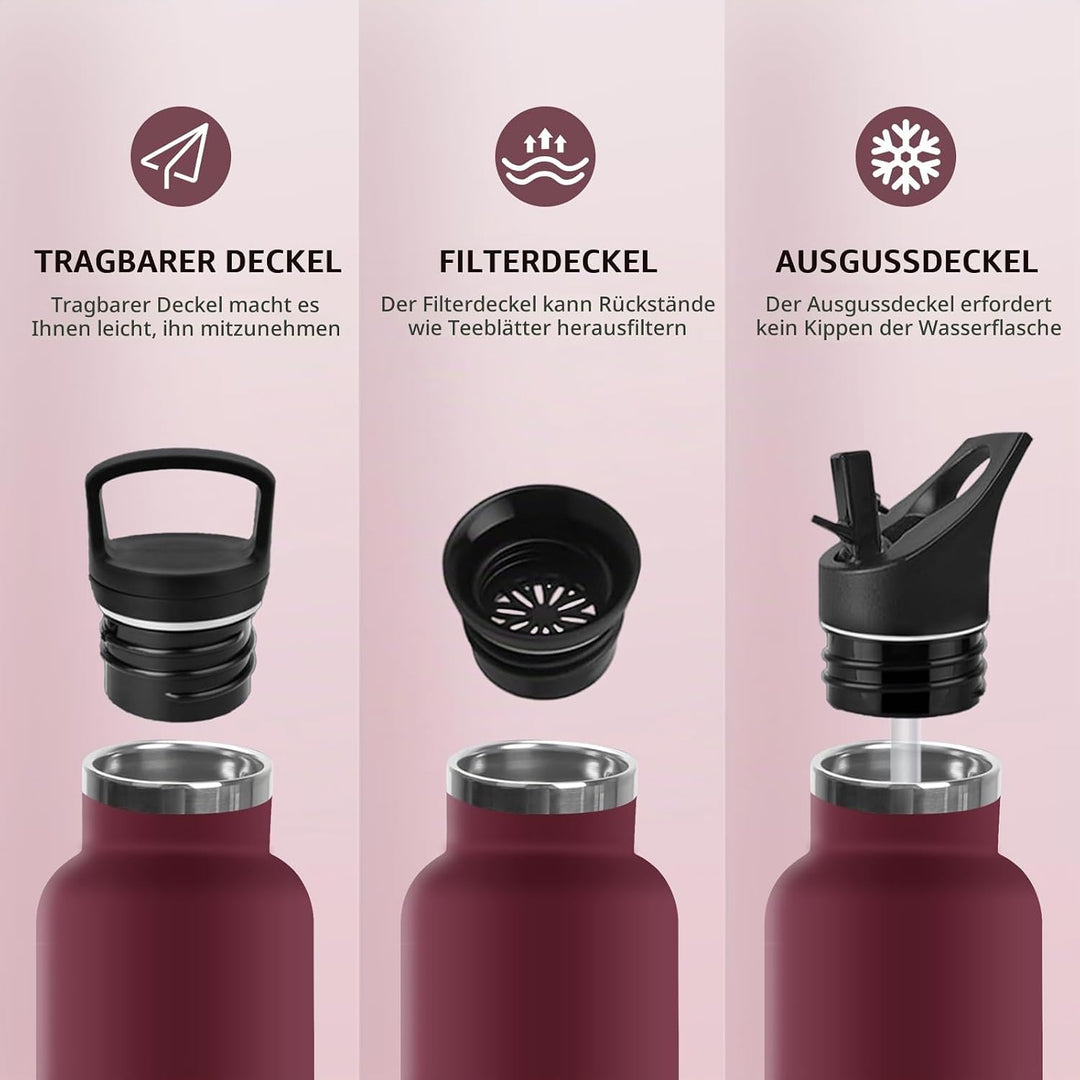Trinkflasche, 750 ML BPA-Frei, Thermosflasche, Auslaufsichere Isolierflasche Doppelwandig, Wasserfla