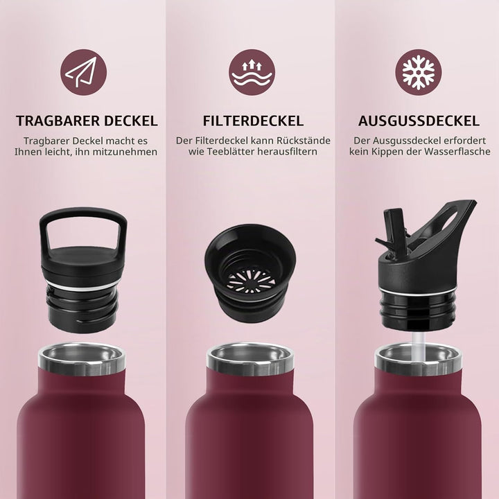 Trinkflasche, 750 ML BPA-Frei, Thermosflasche, Auslaufsichere Isolierflasche Doppelwandig, Wasserfla