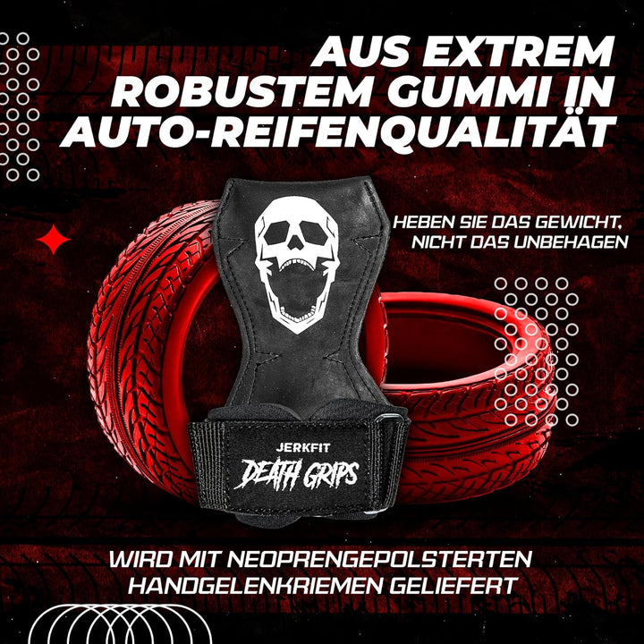 JerkFit Death Grips Ultra Premium Hebebänder für Kreuzheben, Klimmzüge, schwere Achselzucken | Hebeg