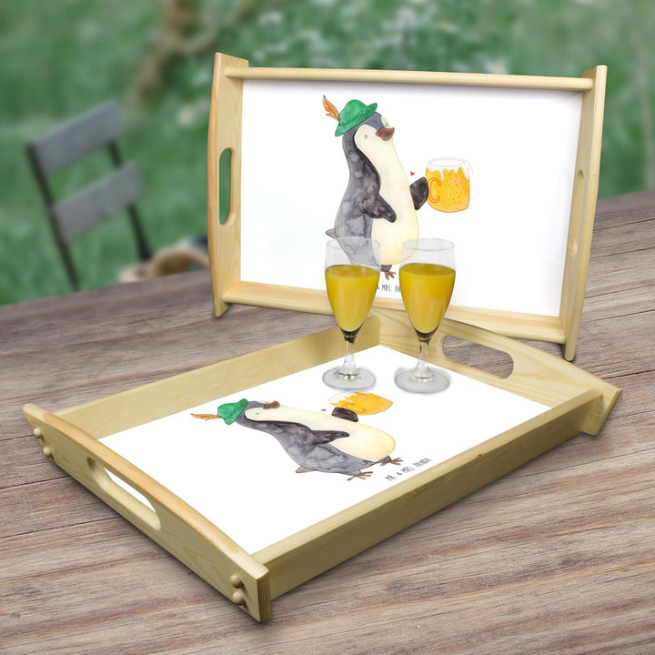 Mr. & Mrs. Panda Holztablett Pinguin Bier - Geschenk, Oktoberfest, Dekotablett, Serviertablett, Küch