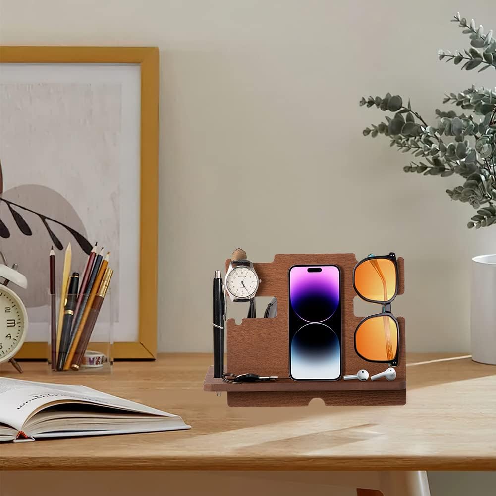 Geschenke für Männer Weihnachten Holz Telefon Dockingstation Uhren Schlüssel Geldbörsenständer Männe