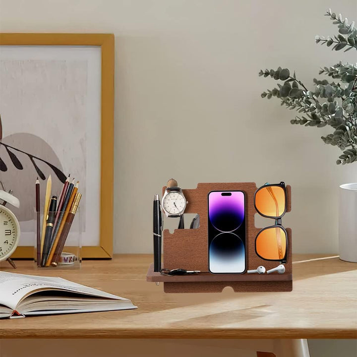 Geschenke für Männer Weihnachten Holz Telefon Dockingstation Uhren Schlüssel Geldbörsenständer Männe
