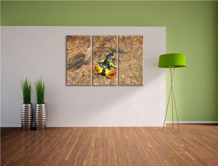 kleiner Färberfrosch auf Waldboden NewArt 3-Teiler Leinwandbild 120x80 Bild auf Leinwand, XXL riesig