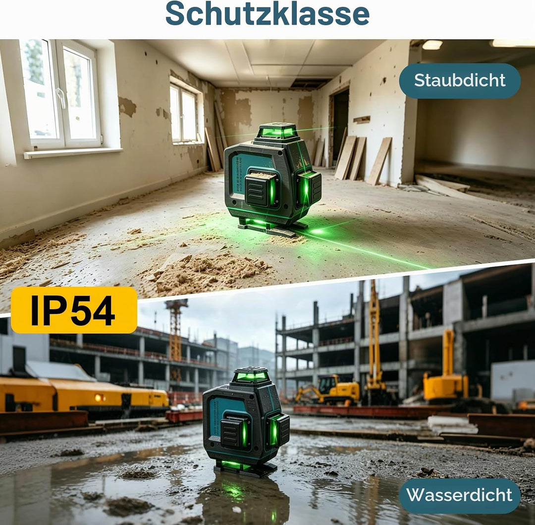 QUPERR 4D Kreuzlinienlaser Grün, 4x360° selbstnivellierende Laser Wasserwaage mit 16 Linien, Linienl