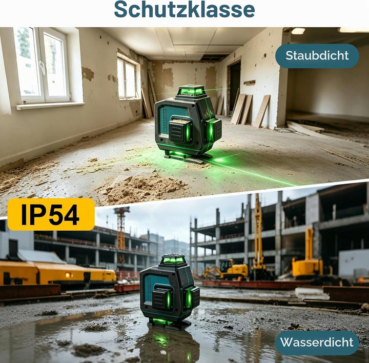 QUPERR 4D Kreuzlinienlaser Grün, 4x360° selbstnivellierende Laser Wasserwaage mit 16 Linien, Linienl