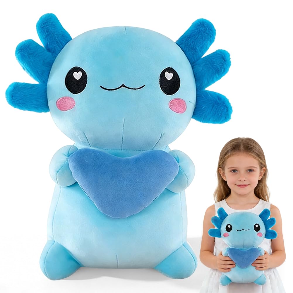 Axolotl Plüschtier Kuscheltier Stofftier, 30cm Kawaii Axolotl Plüsch mit Herz, Salamander Plüschtier