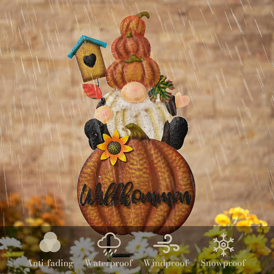 TERESA'S COLLECTIONS Herbstdeko,Gartendeko für Draussen,Herbstdeko Outdoor Gartenzwerg und Kürbis Ga