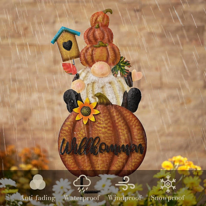 TERESA'S COLLECTIONS Herbstdeko,Gartendeko für Draussen,Herbstdeko Outdoor Gartenzwerg und Kürbis Ga