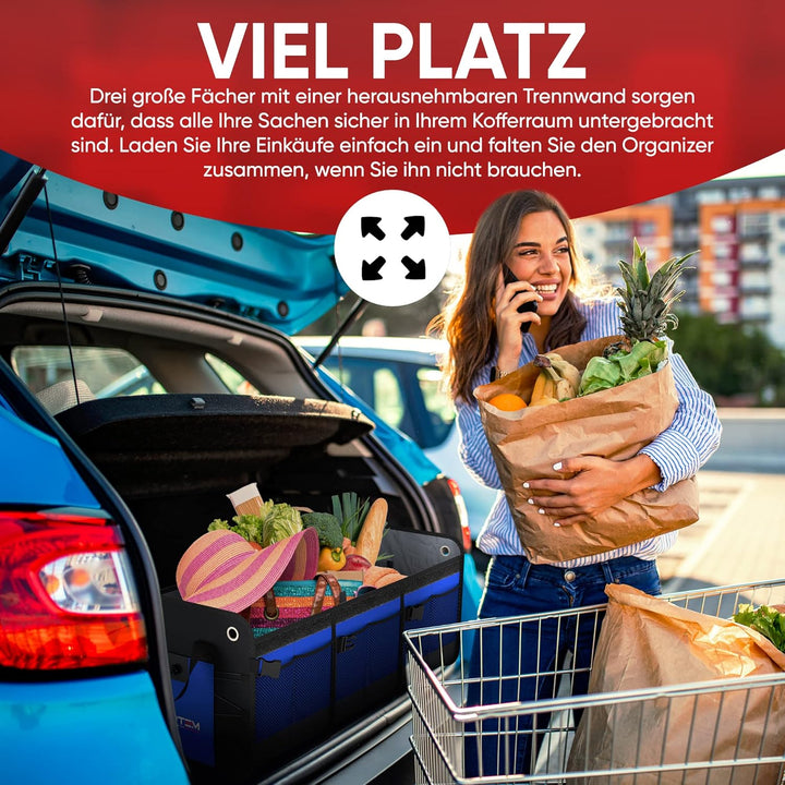 FORTEM Kofferraum Organizer, Kofferraumtasche, Zusammenklappbarer Auto Kofferraum mit Fächern, Rutsc