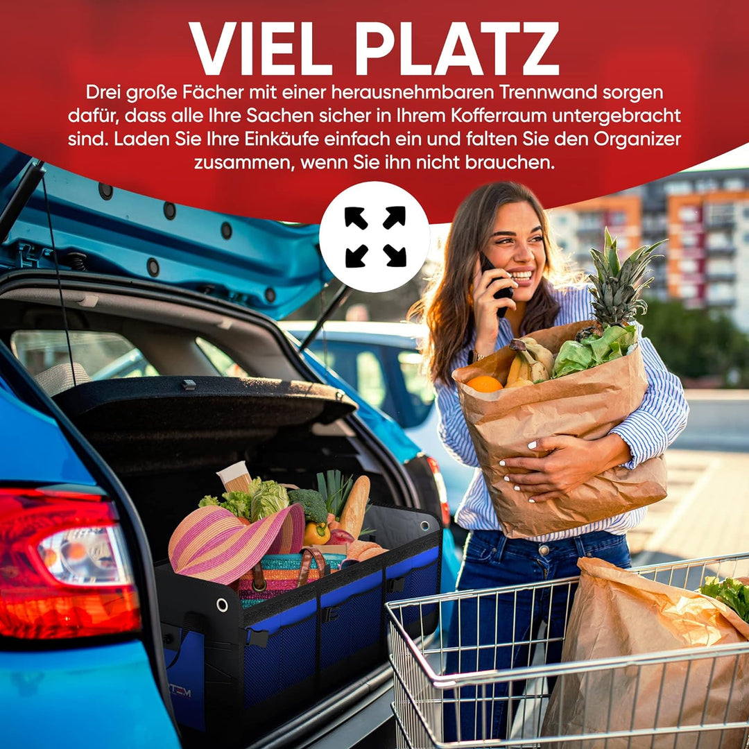 FORTEM Kofferraum Organizer, Kofferraumtasche, Zusammenklappbarer Auto Organizer Kofferraum mit Fäch