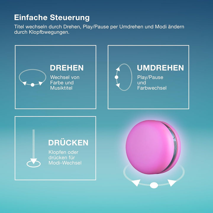 Osram Smart Macaron, Bluetooth-Lautsprecher mit Dreh-Farblicht, Musik-Sync & App-Timer – 3 Modi, Ste