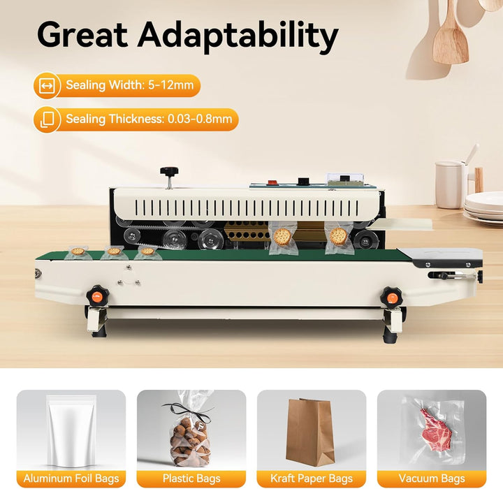 Plastic Bag Band Sealing Machine Sealer, 500W 0-12 m/min FR900 Horizontal Automatic Plastic Bag Seal