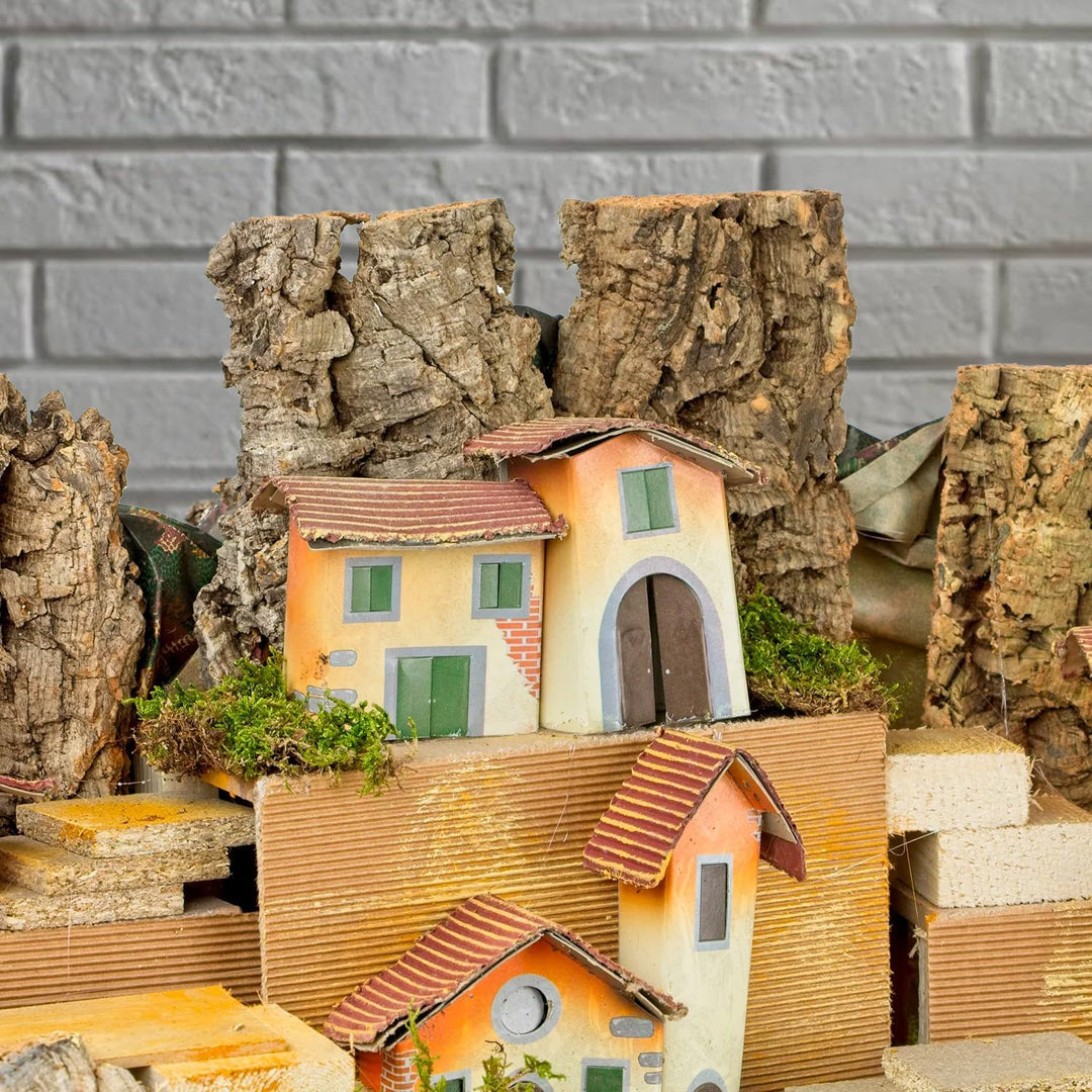 Avilia Napoletanische Krippe aus Kork, 80 x 50 x 45 cm, mit batteriebetriebenen Lichtern – handgefer