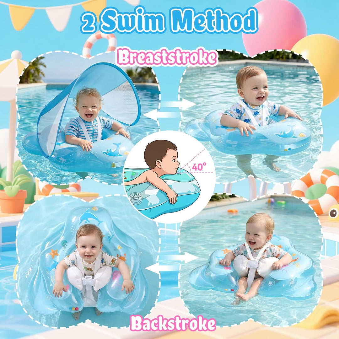 Baby Schwimmring mit Sonnendach UPF50+ Schwimmring Baby mit Sonnendach mit 1*Luftpumpe & 2*Flickzeug