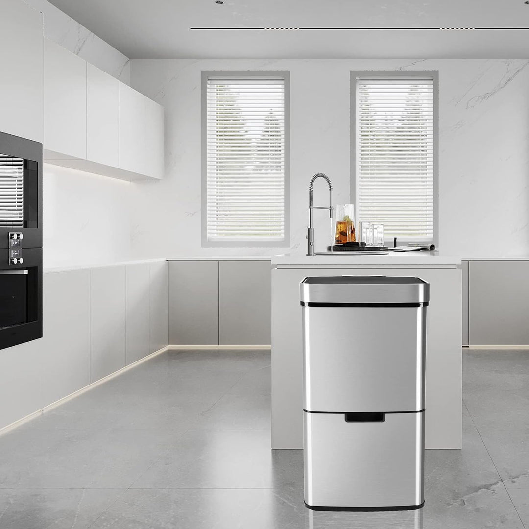 Gardtech Mülleimer Küche mit Sensor 62 Liter, Automatisch Edelstahl Abfalleimer mit 3 fächer Mülltre