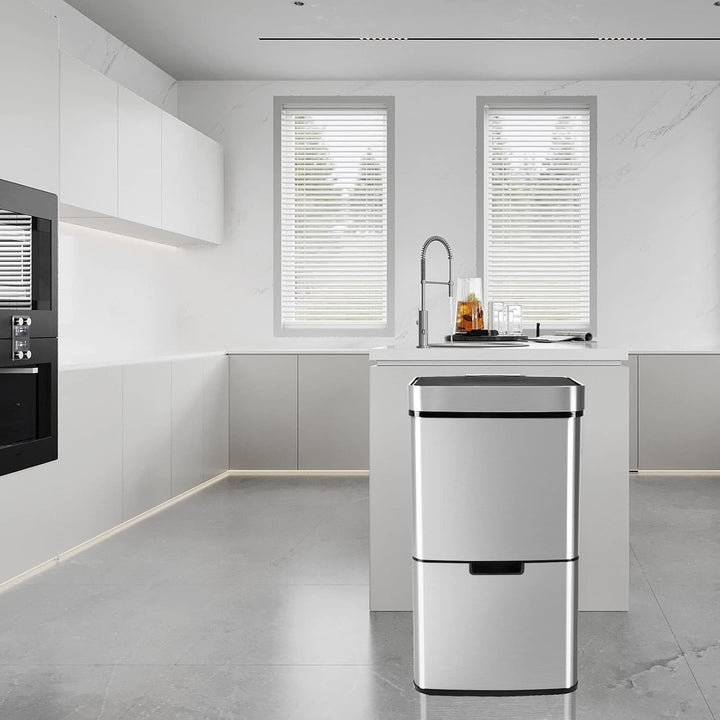 Gardtech Mülleimer Küche mit Sensor 62 Liter, Automatisch Edelstahl Abfalleimer mit 3 fächer Mülltre
